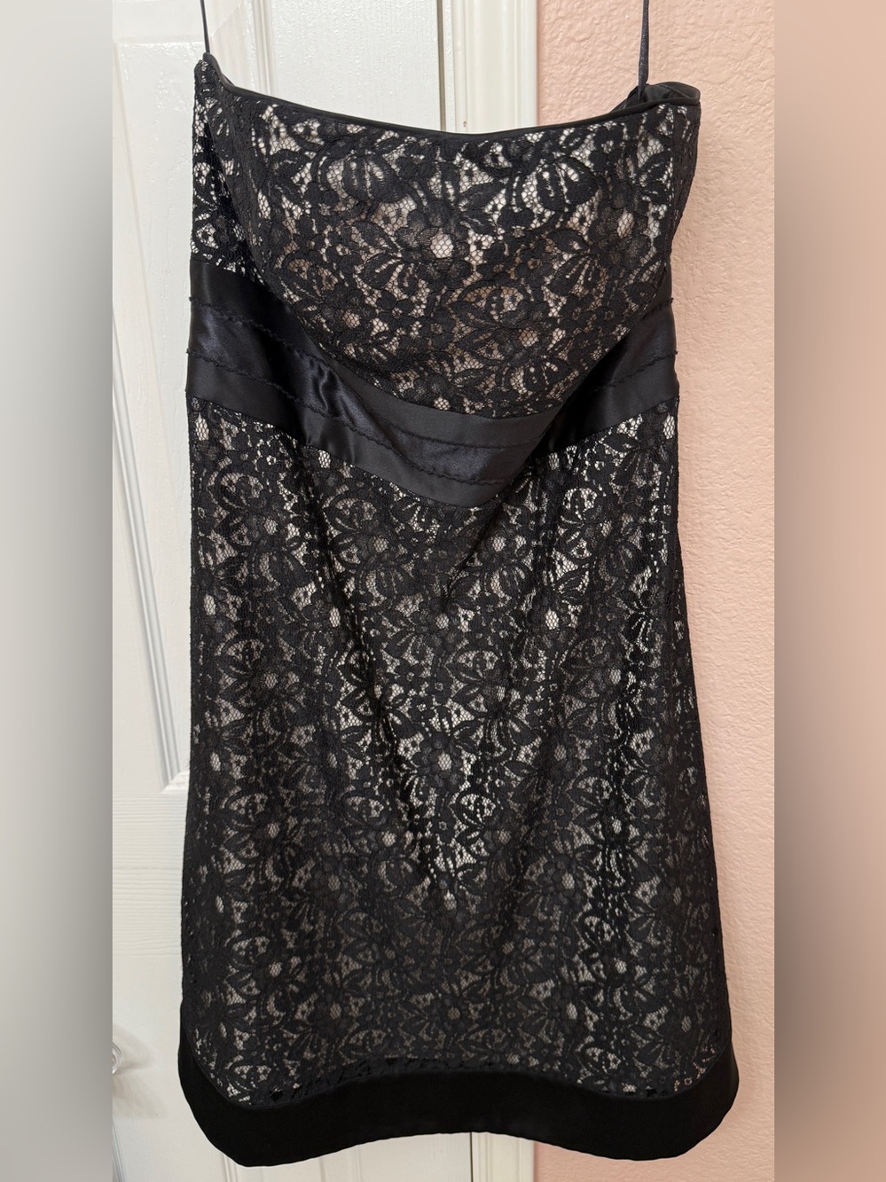 White House Black Market Black Floral Lace Strapless Cocktail Dress - Size 14
